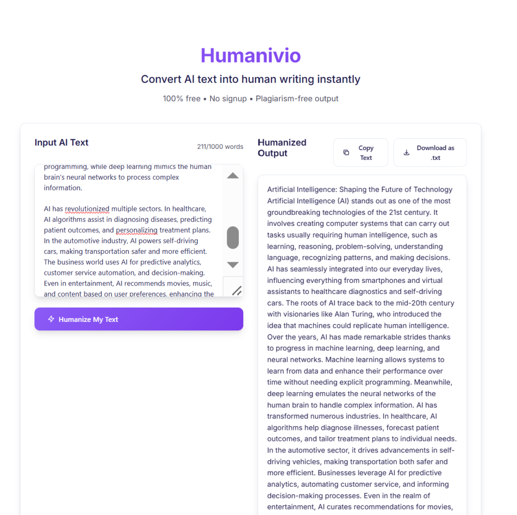 Humanivio Vs SmallSEOTools AI Humanizer
